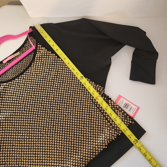 Isaac Mizrahi Black Ponte Gold Sequin Crew Pullover Sweatshirt New Size Medium - Picture 7 of 9